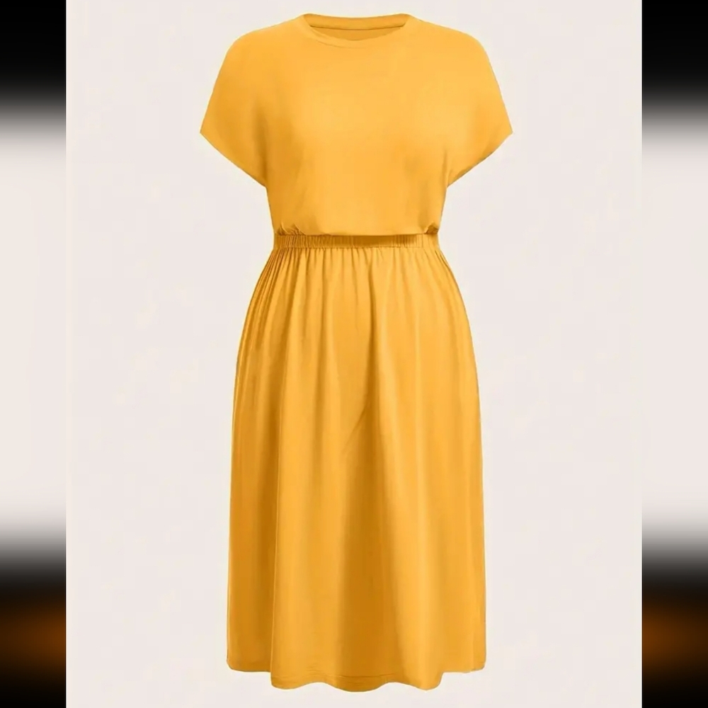 NWOT Pluz Size Cinched Waist Yello Dress Sz 3X